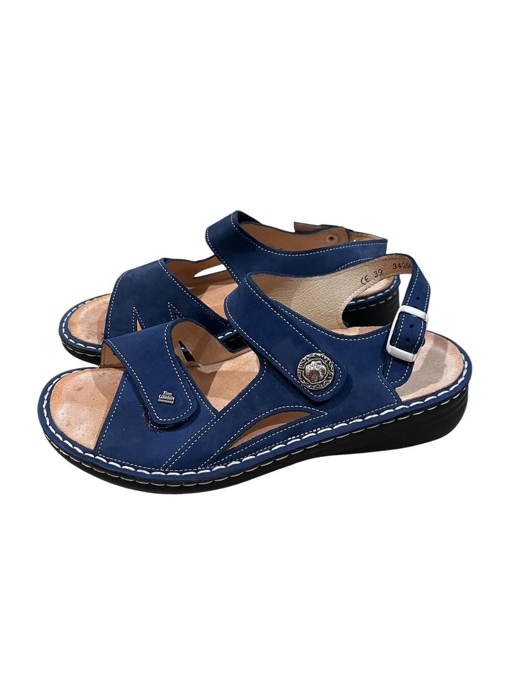 Finn Comfort Finn Mellow Sandals Womens Size EU 39/8.5 Blue Nubuck Wedge